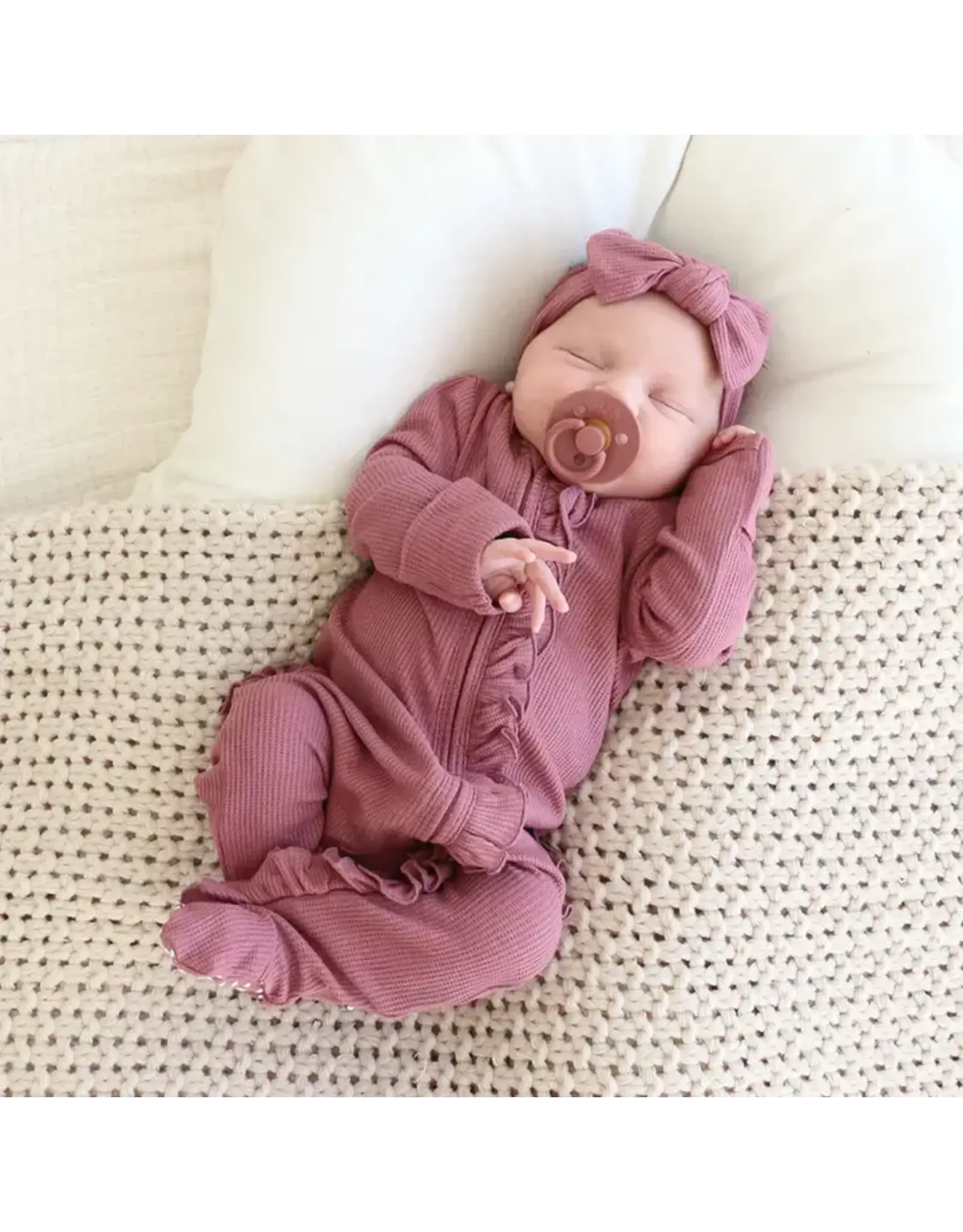 Caden Lane Caden Lane- Boysenberry Bamboo Waffle Zipper Ruffle Footie