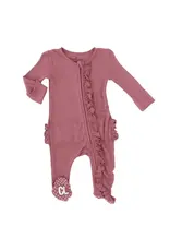 Caden Lane Caden Lane- Boysenberry Bamboo Waffle Zipper Ruffle Footie