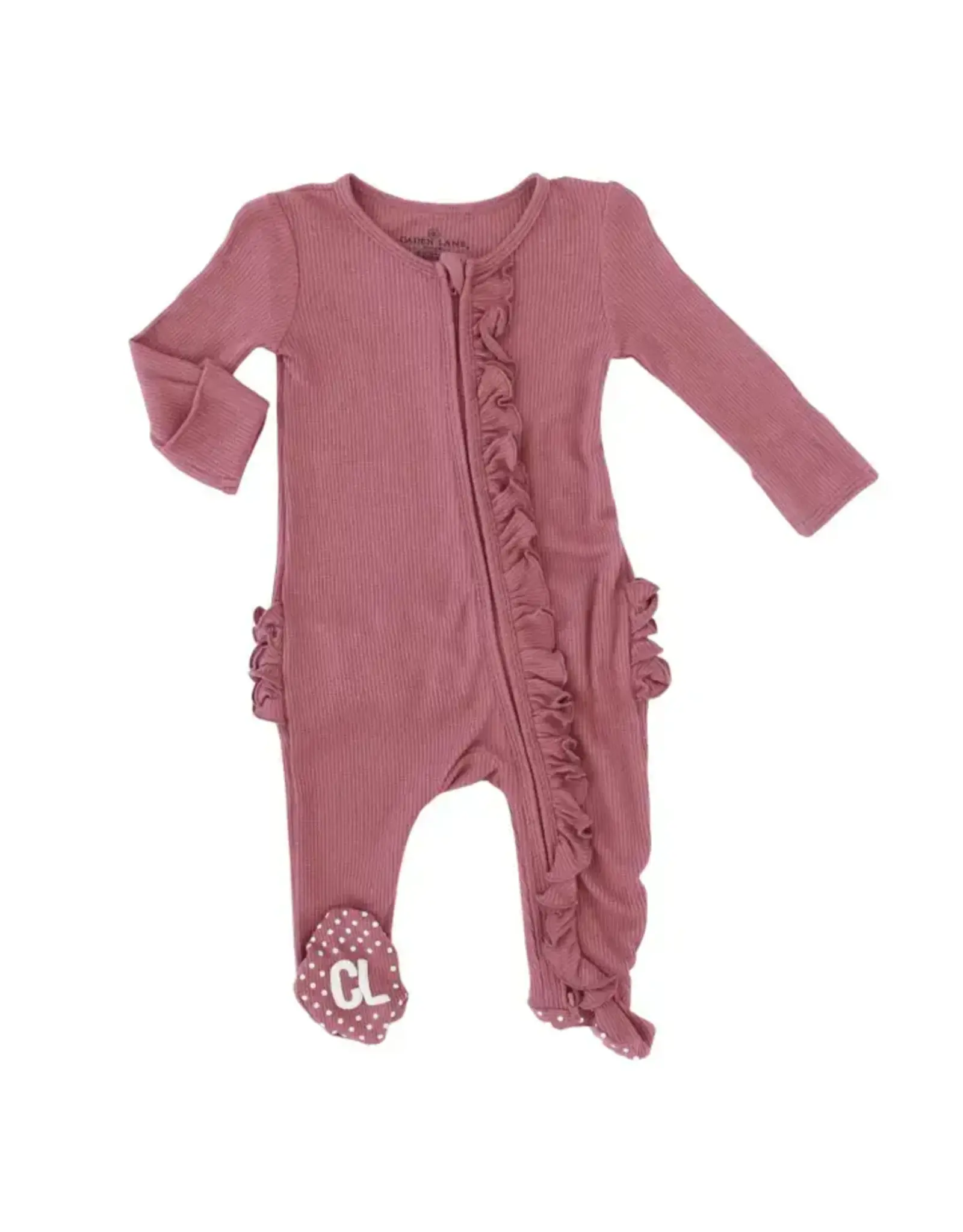 Caden Lane Caden Lane- Boysenberry Bamboo Waffle Zipper Ruffle Footie