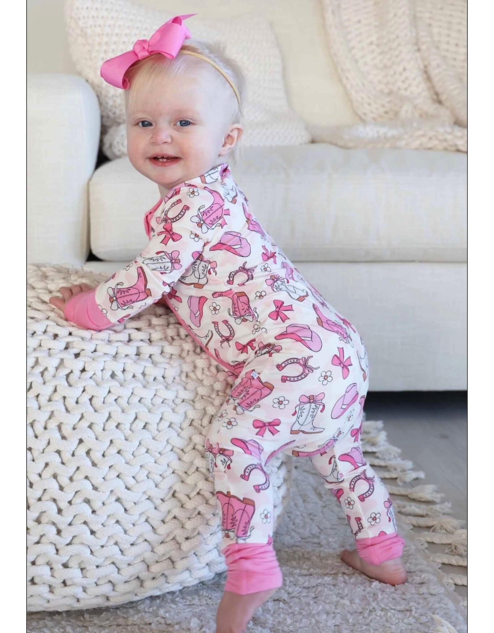 Caden Lane Caden Lane- Rodeo Dreams Pink Convertible Zip Romper