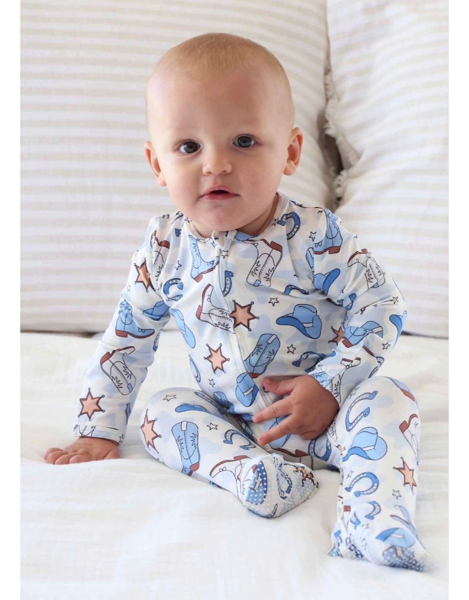 Caden Lane Caden Lane- Rodeo Dreams Blue Convertible Zip Romper