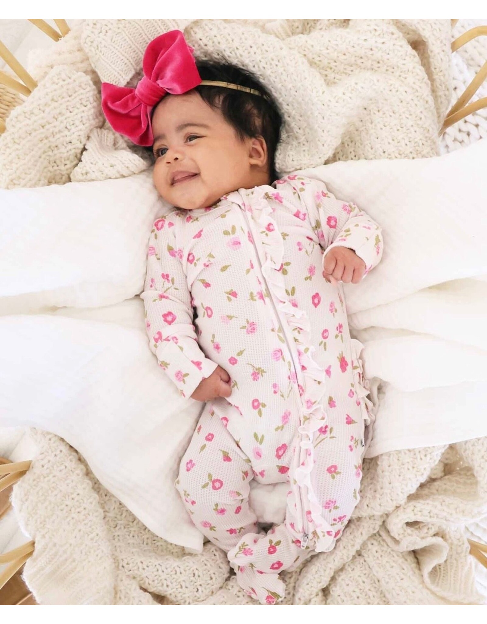 Caden Lane Caden Lane- Penny’s Posies Bamboo Waffle Zipper Ruffle Footie