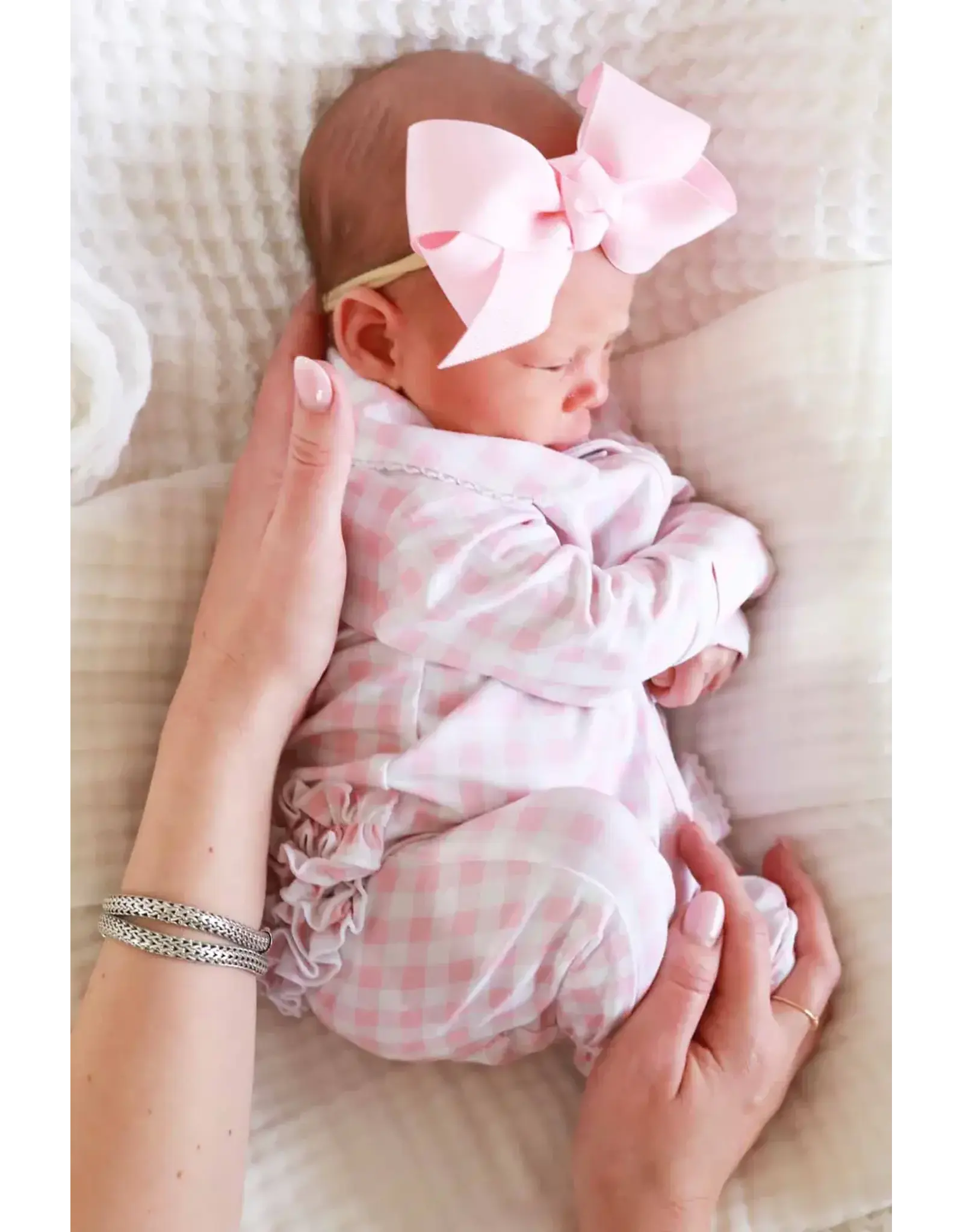 Caden Lane Caden Lane- Rosy Gingham Peter Pan Collar Ruffle Zipper Footie