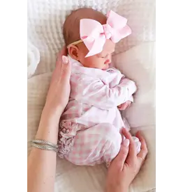 Caden Lane Caden Lane- Rosy Gingham Peter Pan Collar Ruffle Zipper Footie