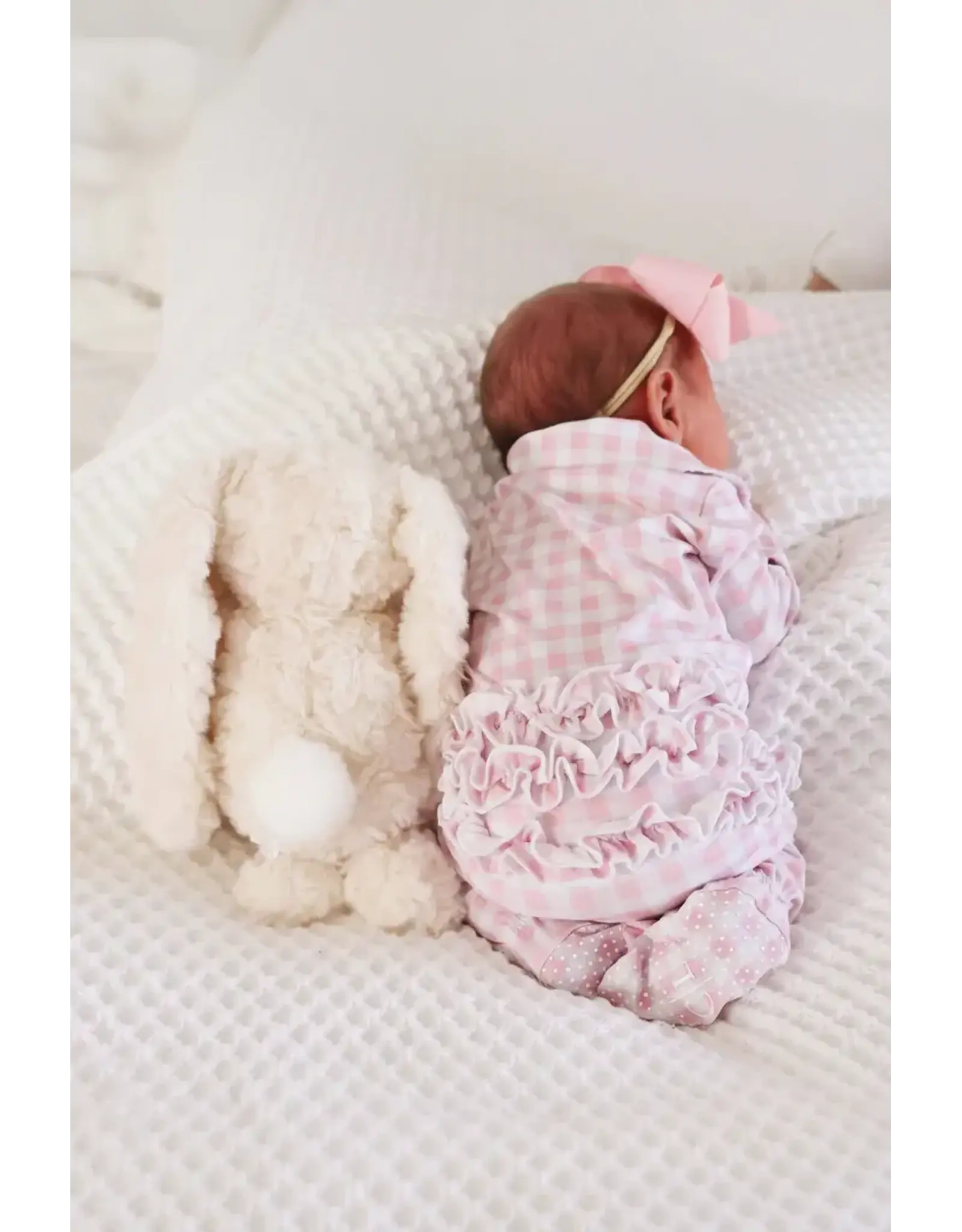 Caden Lane Caden Lane- Rosy Gingham Peter Pan Collar Ruffle Zipper Footie