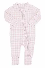 Caden Lane Caden Lane- Rosy Gingham Peter Pan Collar Ruffle Zipper Footie