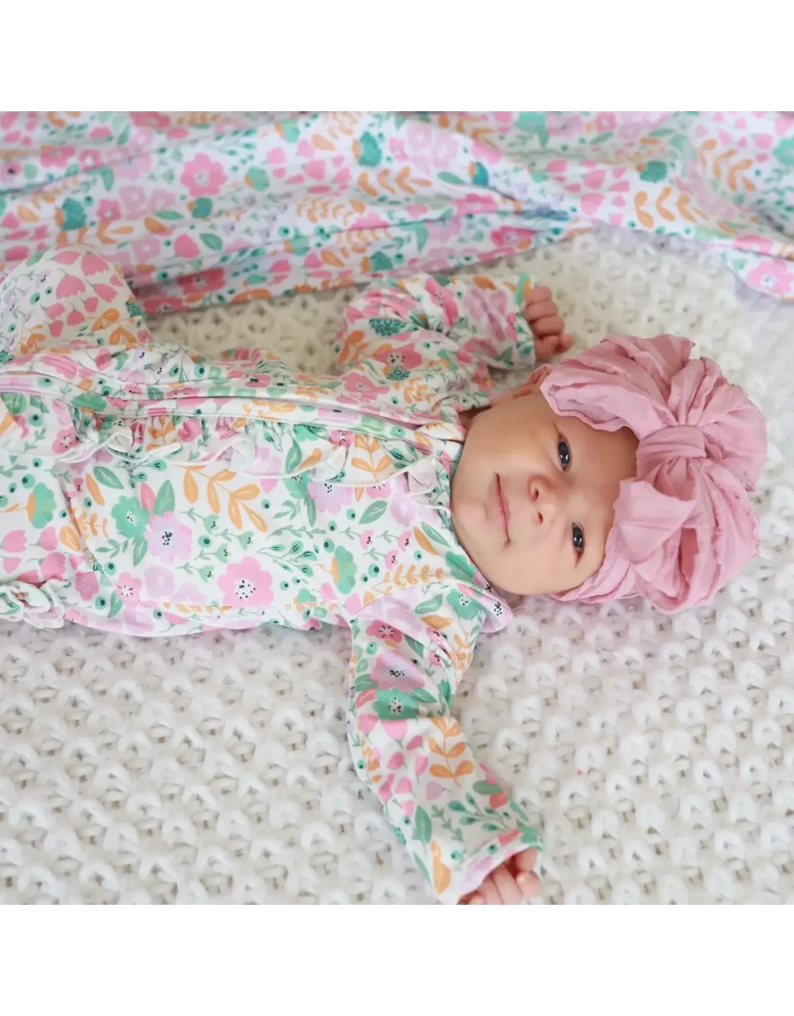 Caden Lane Caden Lane- Willow's Whimsy Floral Bamboo Zipper Ruffle Footie