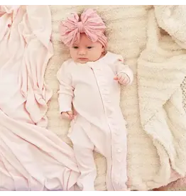 Caden Lane Caden Lane- Pearl Pink Bamboo Waffle Ruffle Zipper Footie
