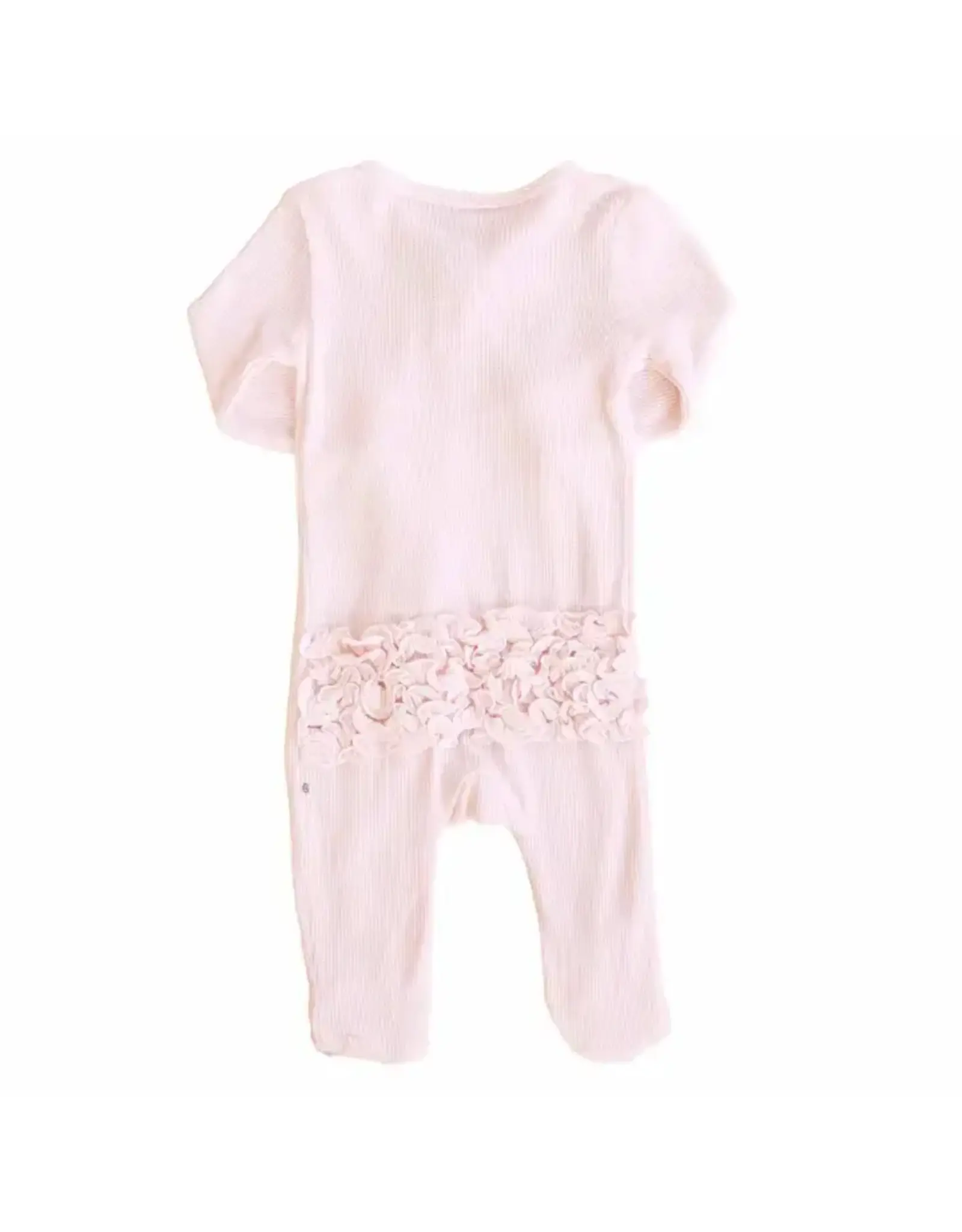 Caden Lane Caden Lane- Pearl Pink Bamboo Waffle Ruffle Zipper Footie
