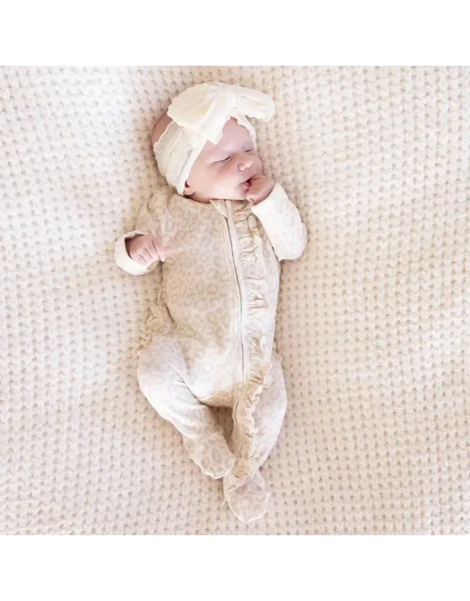 Caden Lane Caden Lane- Lovely Leopard Bamboo Waffle Ruffle Zipper Footie