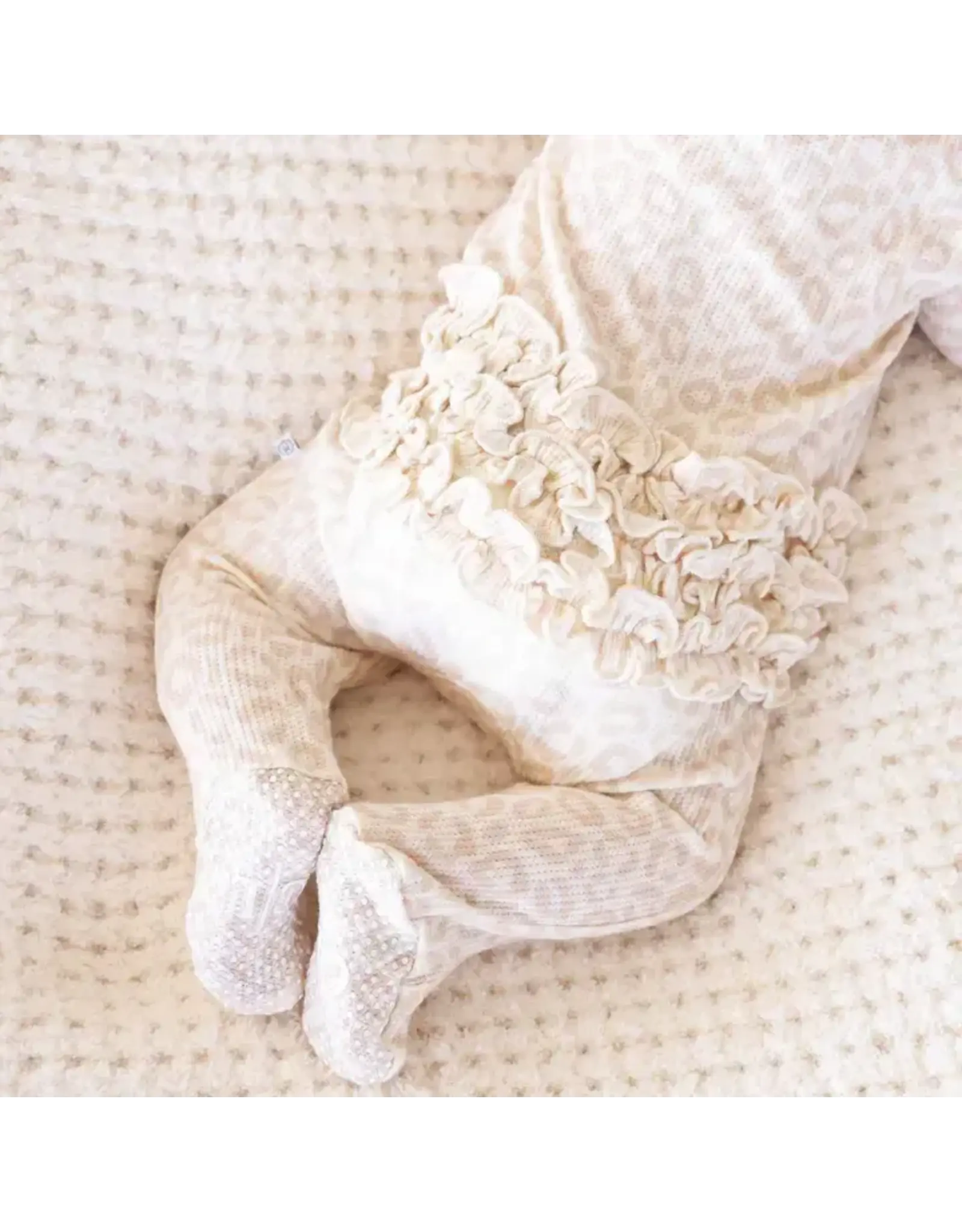 Caden Lane Caden Lane- Lovely Leopard Bamboo Waffle Ruffle Zipper Footie