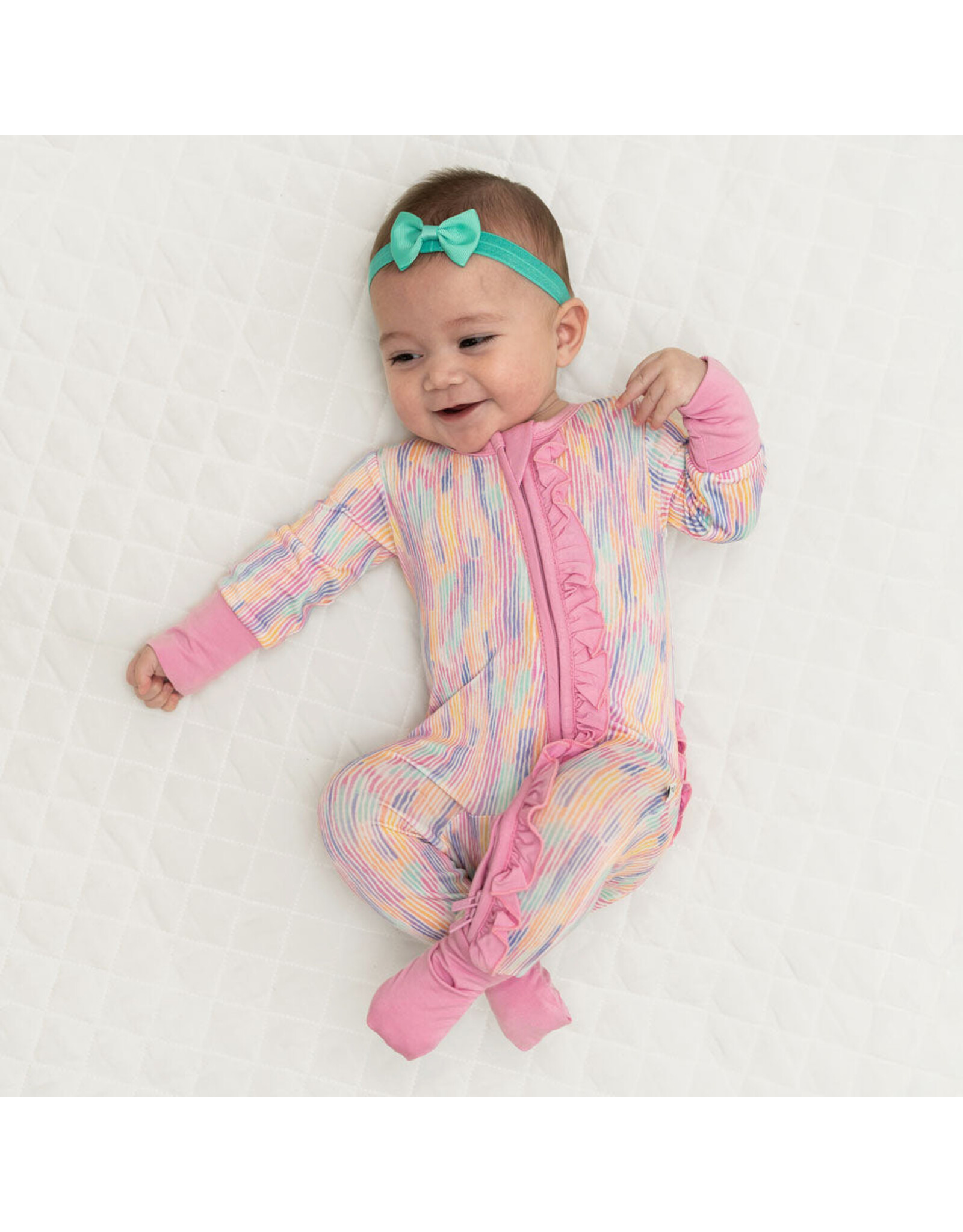 Laree + Co. LC- Lavender Stripes Bamboo Ruffle Convertible Footie