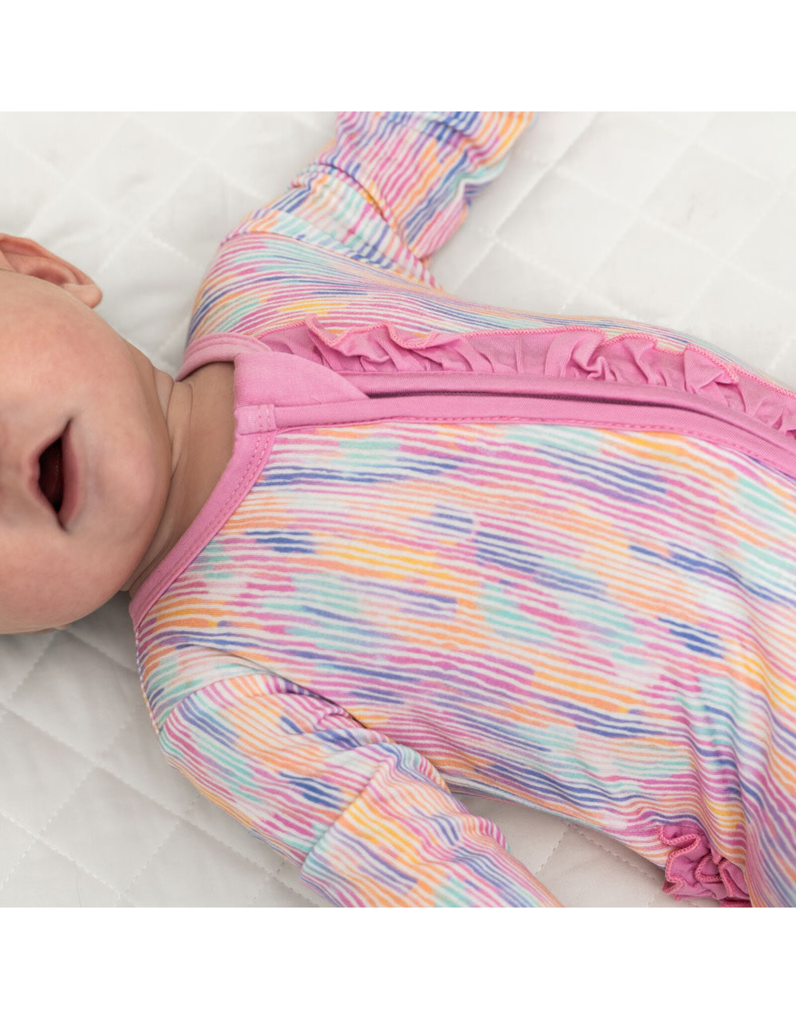 Laree + Co. LC- Lavender Stripes Bamboo Ruffle Convertible Footie