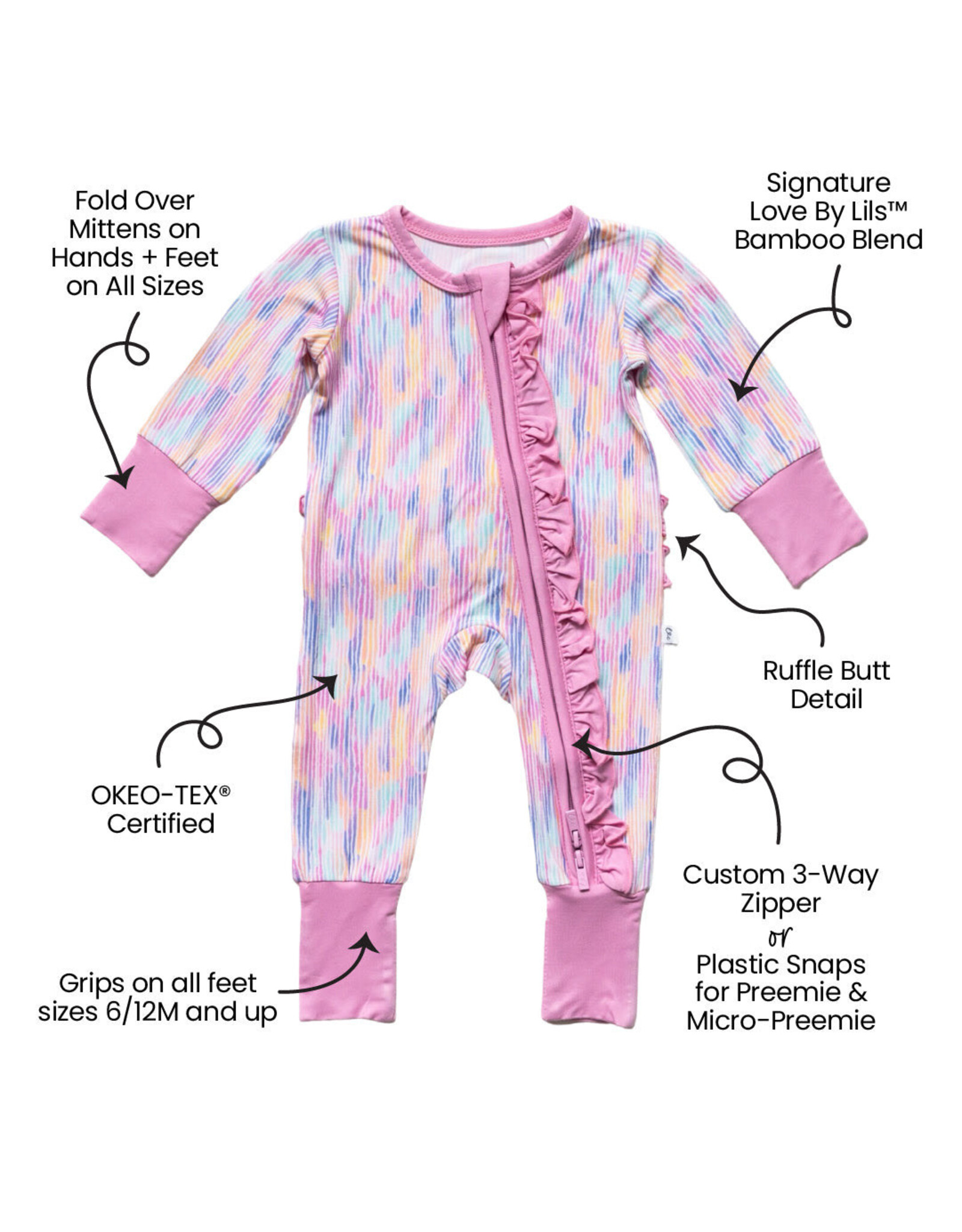 Laree + Co. LC- Lavender Stripes Bamboo Ruffle Convertible Footie