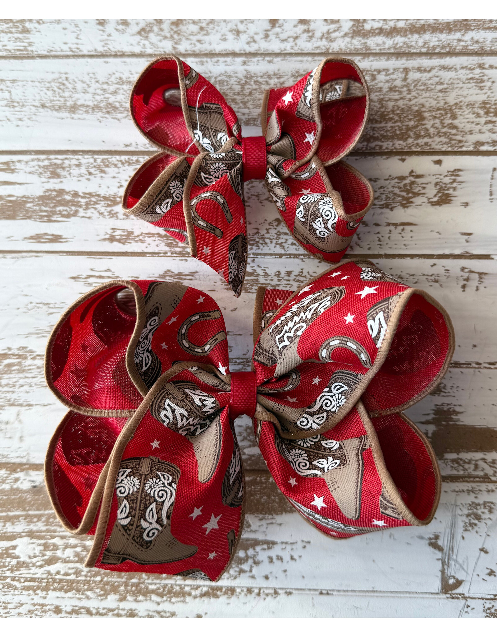JP- Red & Brown Boot Print Bow