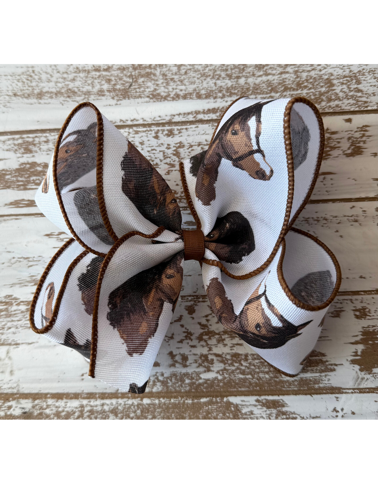 JP- White Horse Head Print Bow: Large