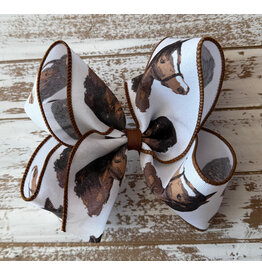 JP- White Horse Head Print Bow: Large
