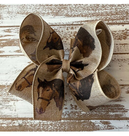 JP- Khaki Horse Head Print Bow: Large