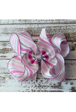JP- Pink Stripes Sparkle Print Bow: Large