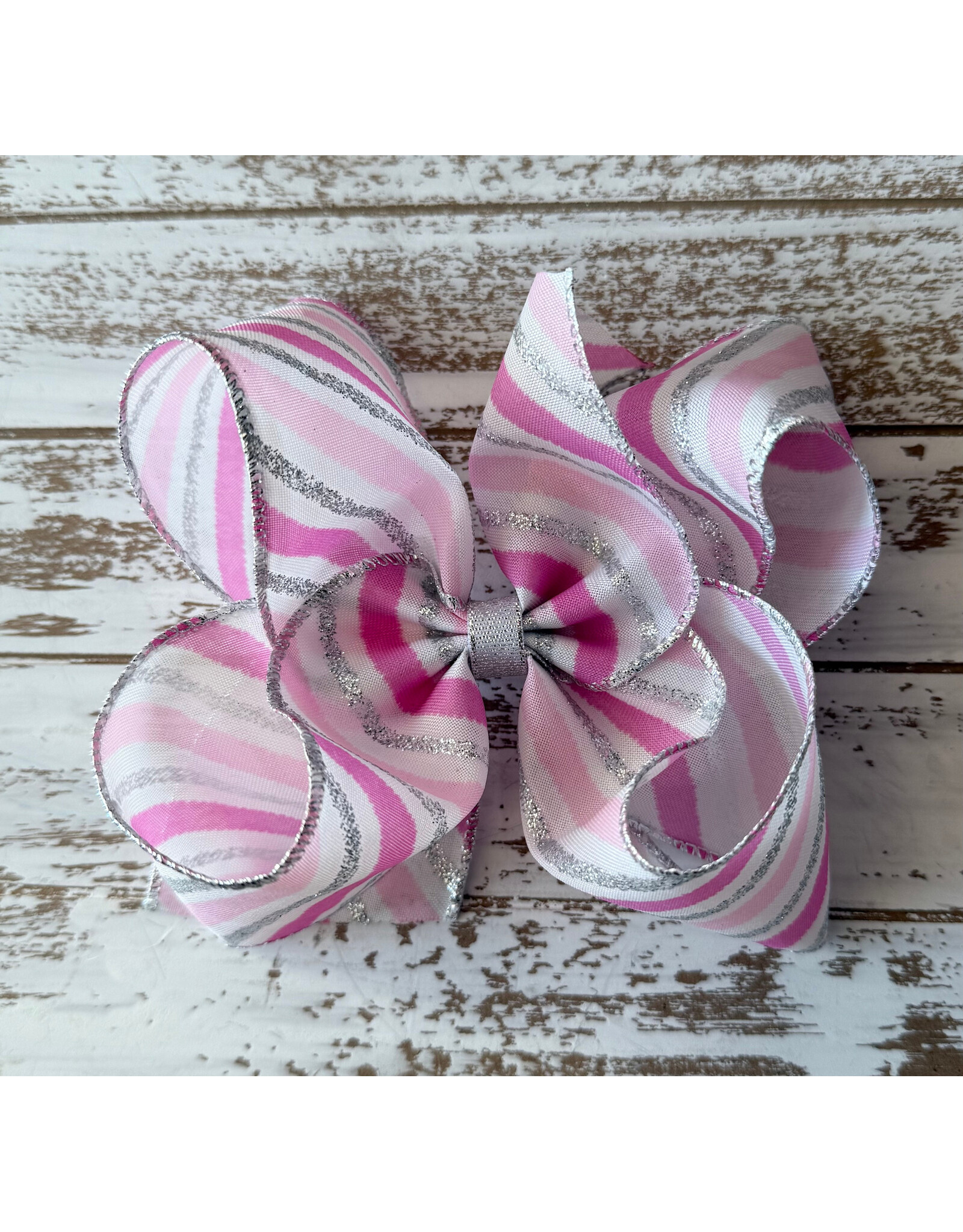 JP- Pink Stripes Sparkle Print Bow: Large