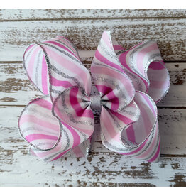 JP- Pink Stripes Sparkle Print Bow: Large