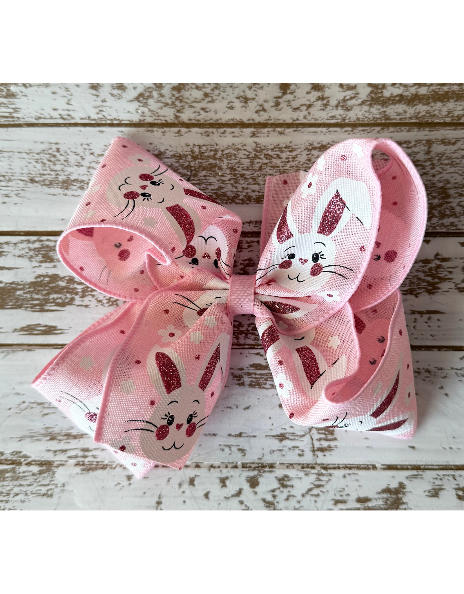 JP- Pink Bunny Easter Print Bow: Large