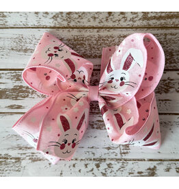 JP- Pink Bunny Easter Print Bow: Large
