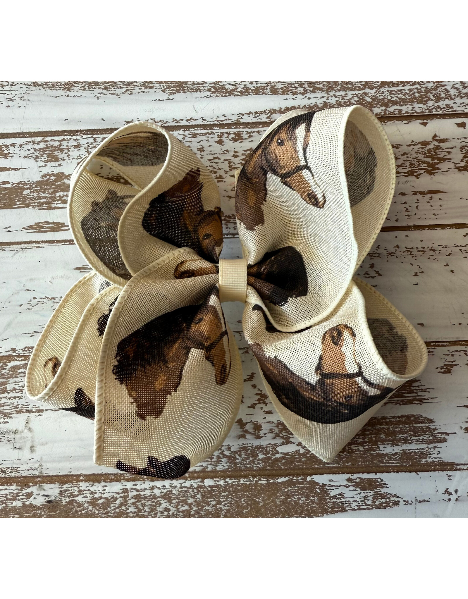 JP- Tan Horse Head Print Bow: Large