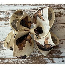 JP- Cream Horse Head Print Bow: Large