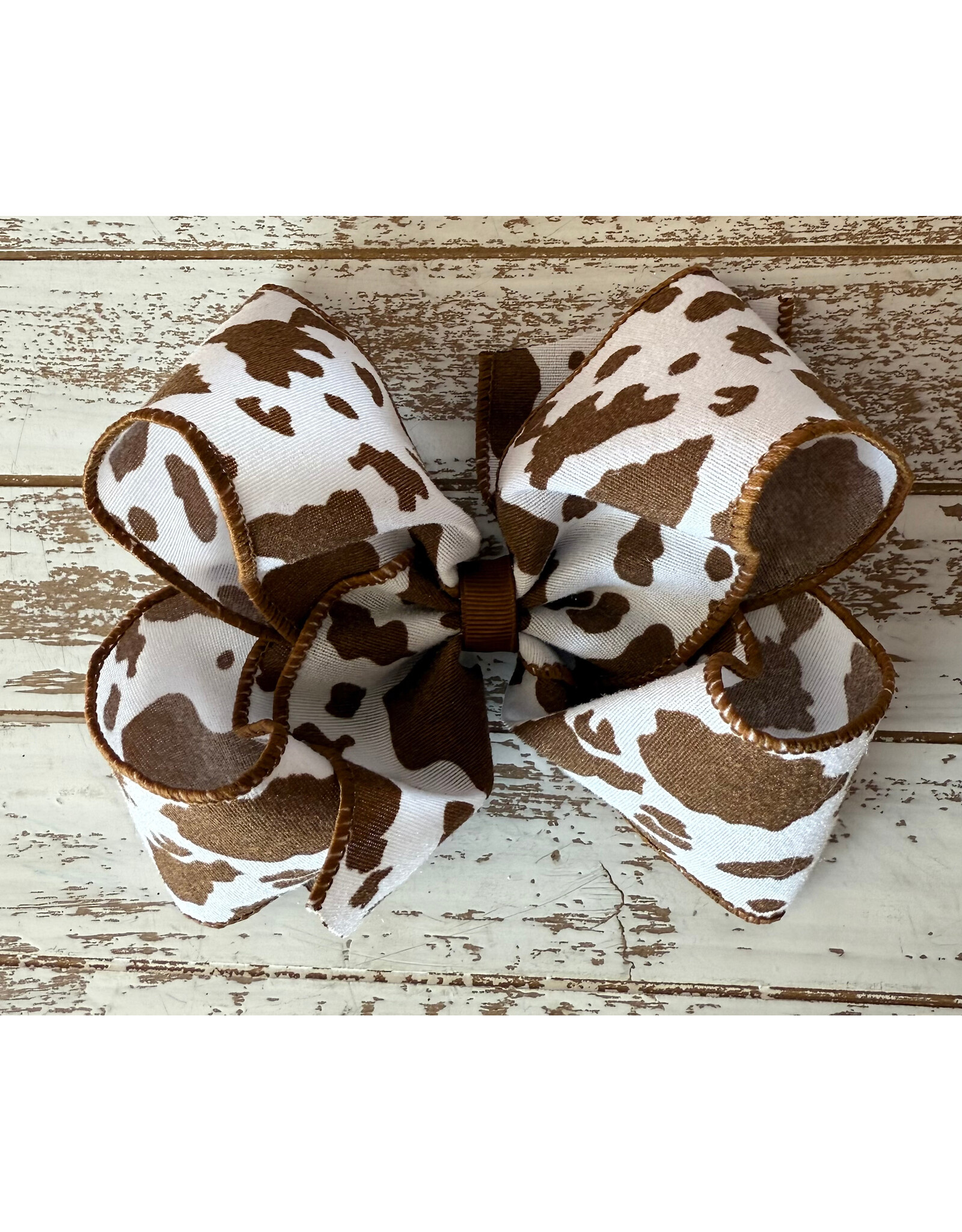 JP- Brown & White Cow Print Bow: Large