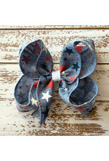 JP- Denim RWB Stars Print Bow: Small