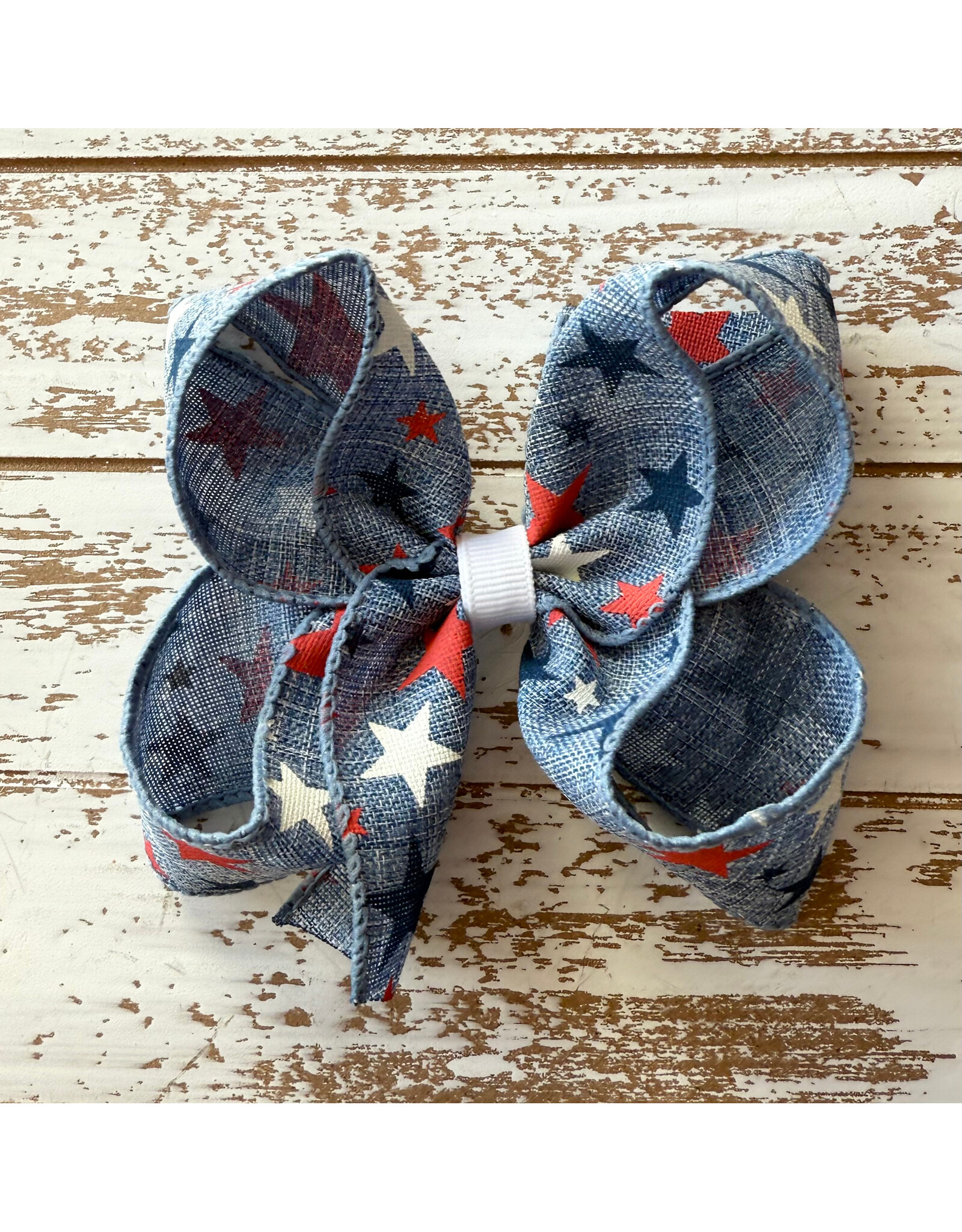 JP- Denim RWB Stars Print Bow: Small