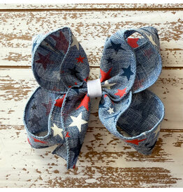 JP- Denim RWB Stars Print Bow: Small