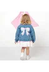 Sweet Wink- Pearl & Gemstone Floral Bow Patch Denim Jacket