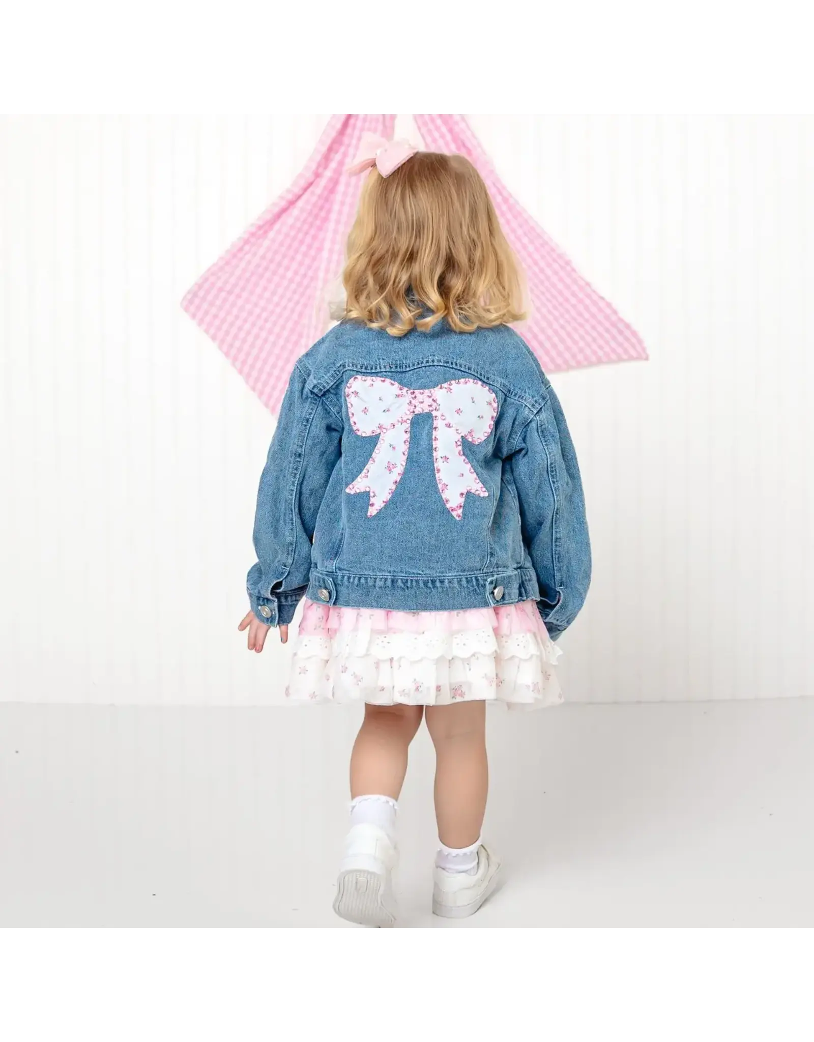 Sweet Wink Sweet Wink- Pearl & Gemstone Floral Bow Patch Denim Jacket