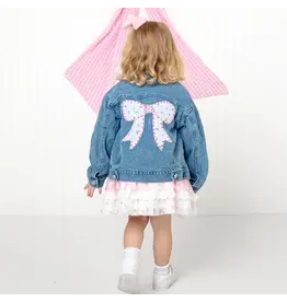 Sweet Wink- Pearl & Gemstone Floral Bow Patch Denim Jacket