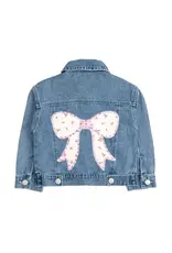 Sweet Wink- Pearl & Gemstone Floral Bow Patch Denim Jacket