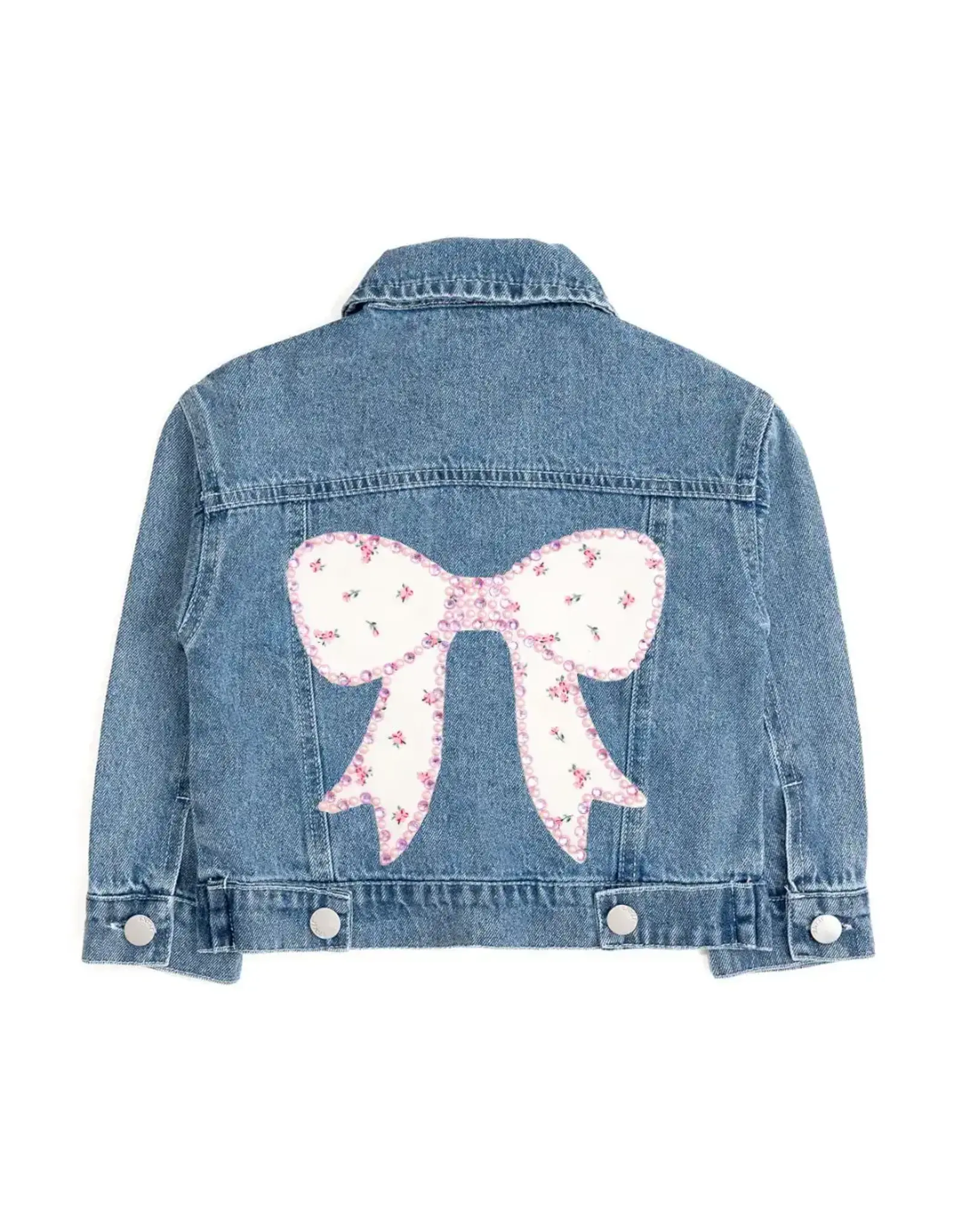 Sweet Wink- Pearl & Gemstone Floral Bow Patch Denim Jacket