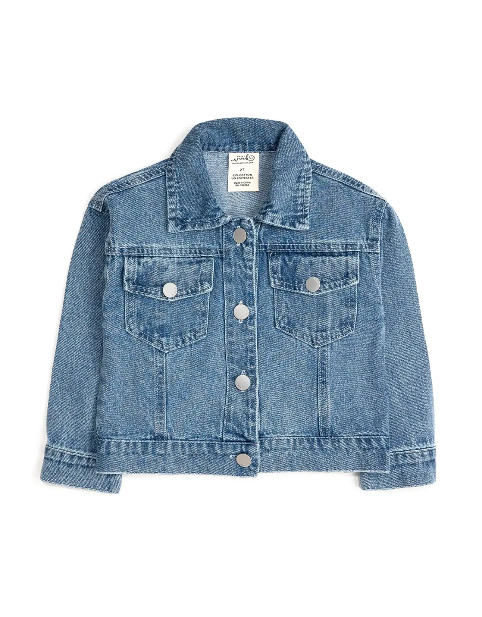 Sweet Wink Sweet Wink- Pearl & Gemstone Floral Bow Patch Denim Jacket
