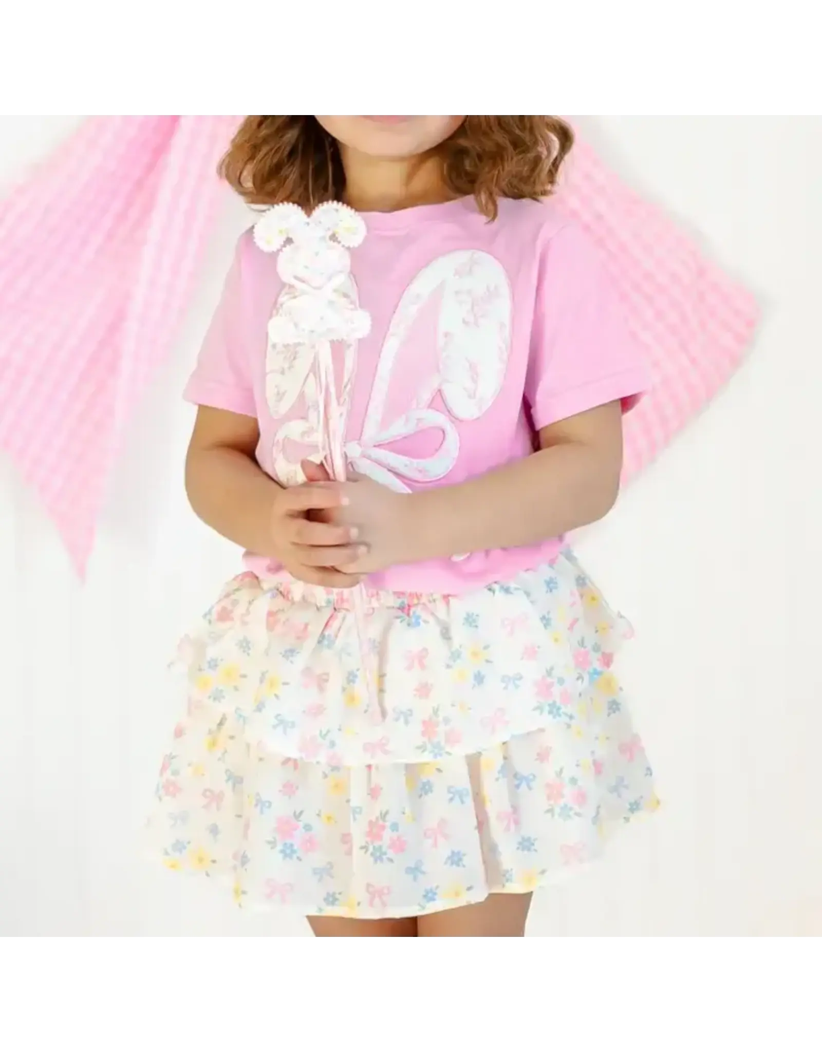 Sweet Wink- Lace Bunny Bow Patch Easter S/S TShirt: Pink