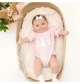 Sweet Wink- Floral Bunny Patch Easter Romper: Ballet