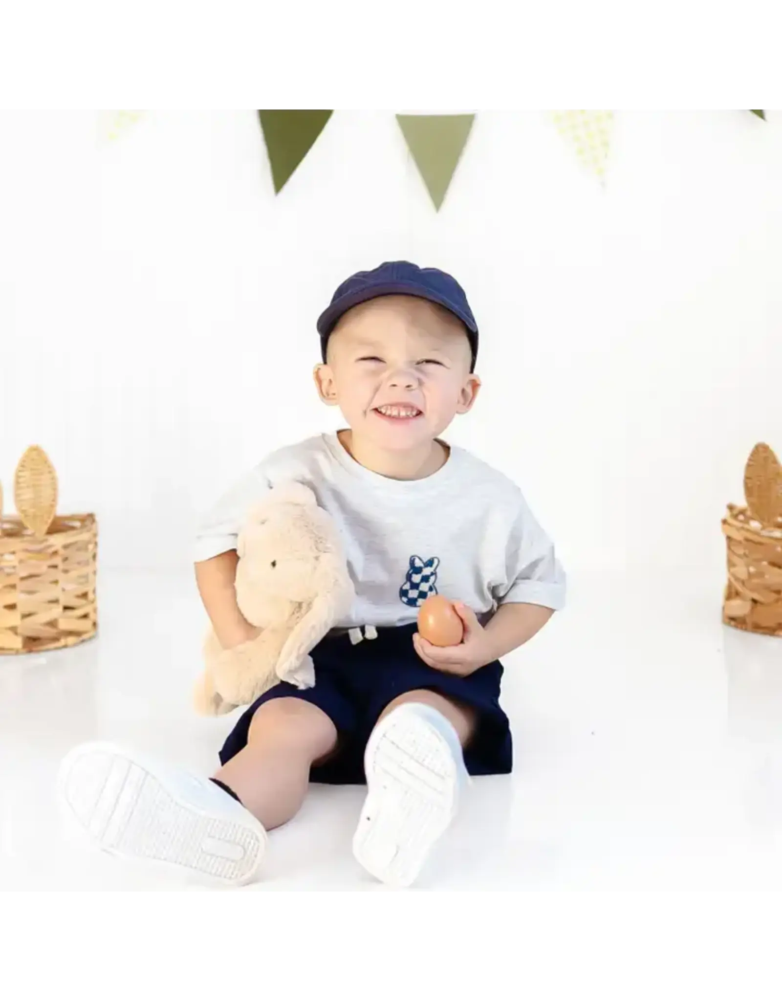 Sweet Wink- Checked Bunny Patch S/S Shirt: Ash