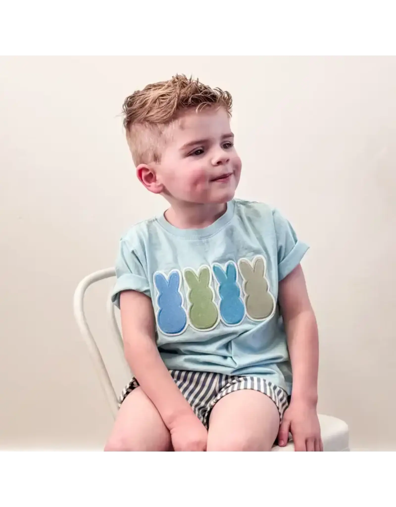 Sweet Wink- Peeps Emb Patch Easter S/S Shirt: Cool Blue