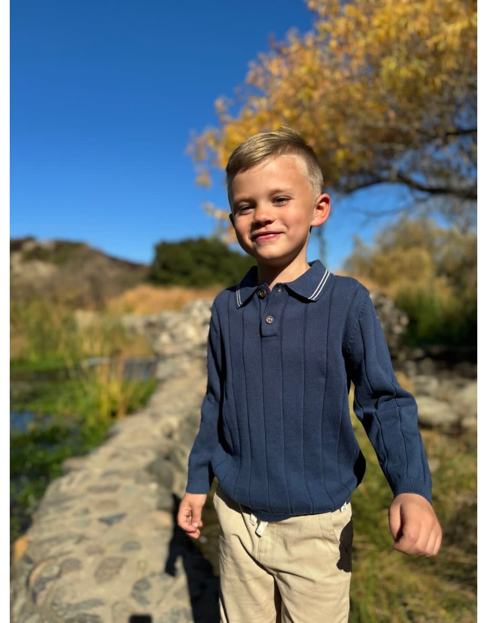 Me & Henry Me & Henry- Jayden: Blue Knitted Polo