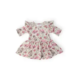 Mila & Rose Mila & Rose-  Cowgirl Cutie 3/4 Sleeve Twirl Flutter Bodysuit