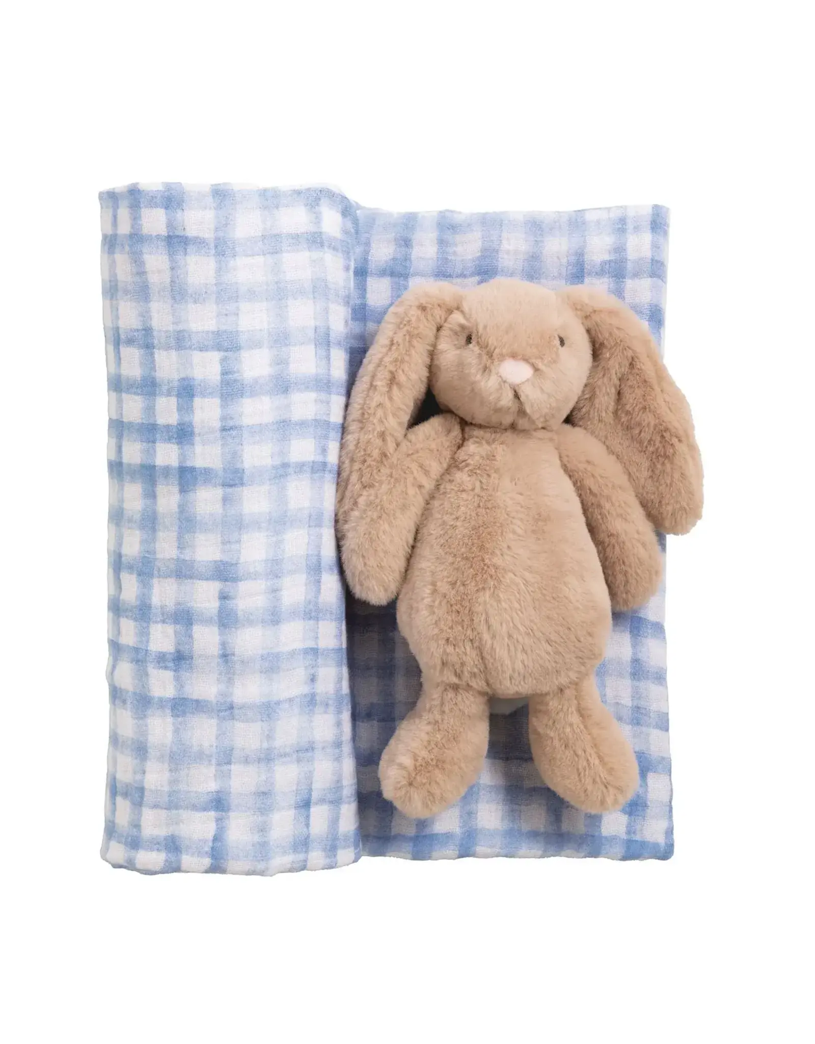 Mudpie Mud Pie- Blue Check Swaddle & Rattle Set