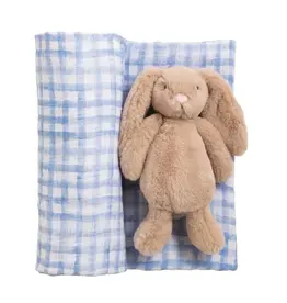 Mudpie Mud Pie- Blue Check Swaddle & Rattle Set