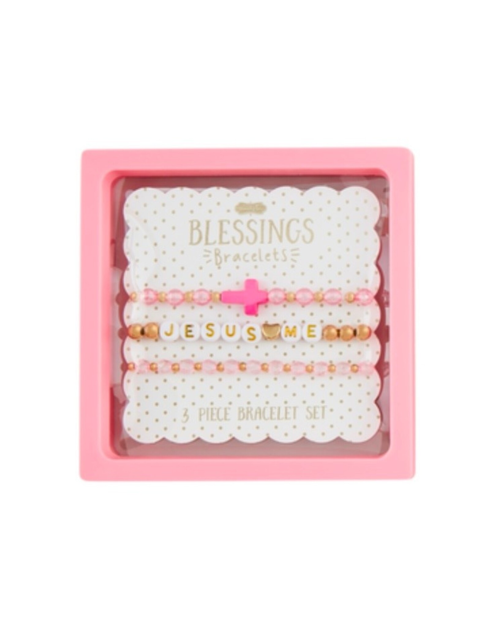 Mudpie Mud Pie- Jesus Loves Me Pink Cross Beaded Bracelets