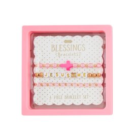 Mudpie Mud Pie- Jesus Loves Me Pink Cross Beaded Bracelets