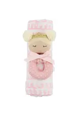 Mudpie Mud Pie- Pink Swirl Swaddle & Rattle Set